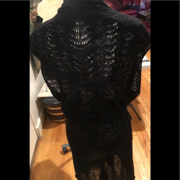 WHITE + WARREN medium black linen blend sweater vest drawstring tie at waist - Picture 9 of 15